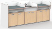 Commode 275 cm met spoelbak en mengkraan in vaste unit en dubbel werkblad